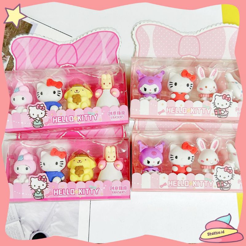 Penghapus 3D Sanrio Hello Kitty 4 Karakter Penghapus Box Etaser Setip Stip Hapusan