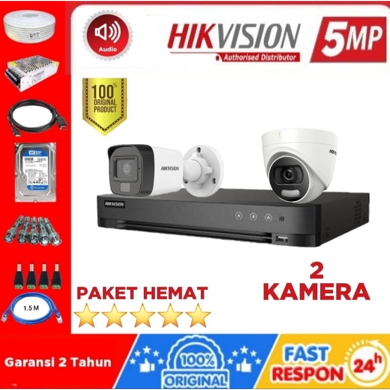 PAKET CCTV HIKVISION 5MP AUDIO 2 CH CAMERA BISA MEREKAM SUARA DAN VIDEO