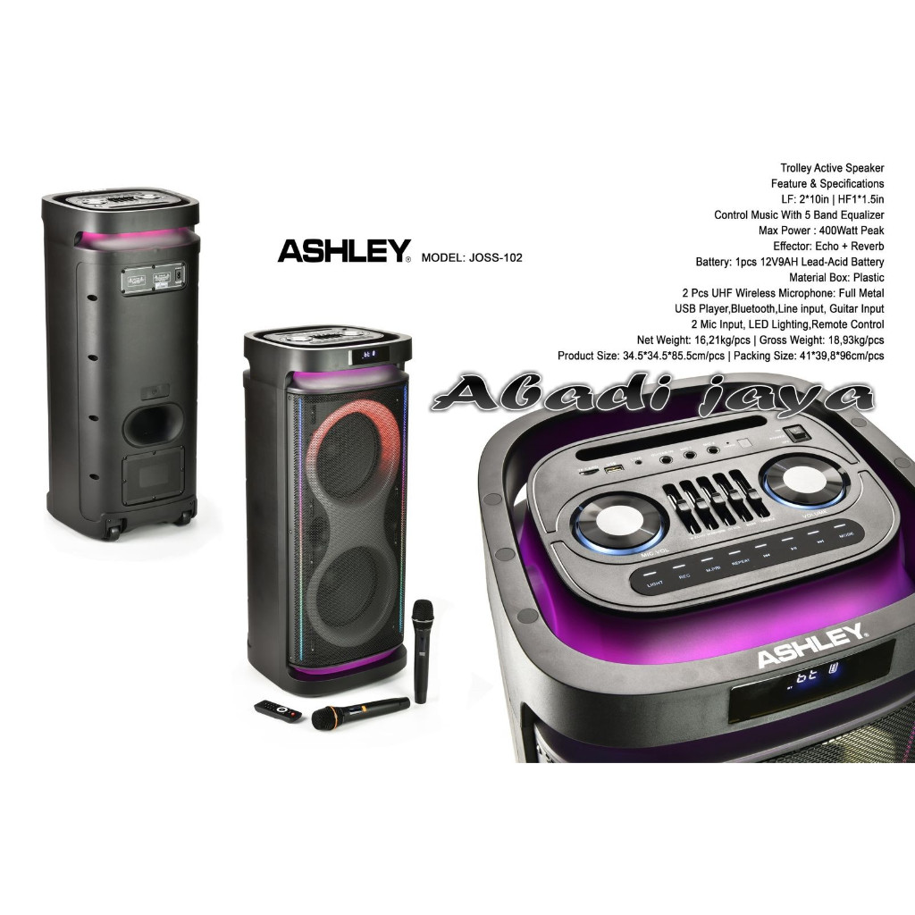 speaker portable meeting wireless ashley joss102 / joss 102 10 inch x 2 woofer original