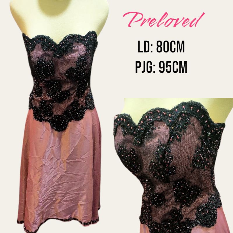 Dress preloved rose gold Renda hitam
