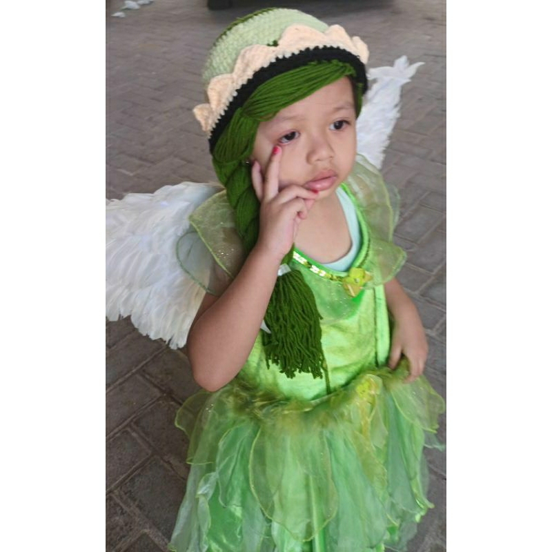 Topi Rajut Rambut Panjang Princess Anna/Topi Gaya Korea /Topi Rambut Palsu bayi Anak