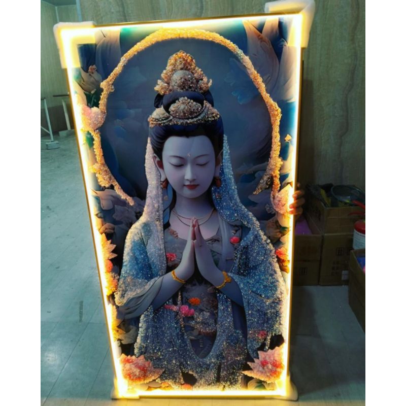 lukisan Porcelain Painting 5D Diamond Crystal gambar Dewi kwan im LED