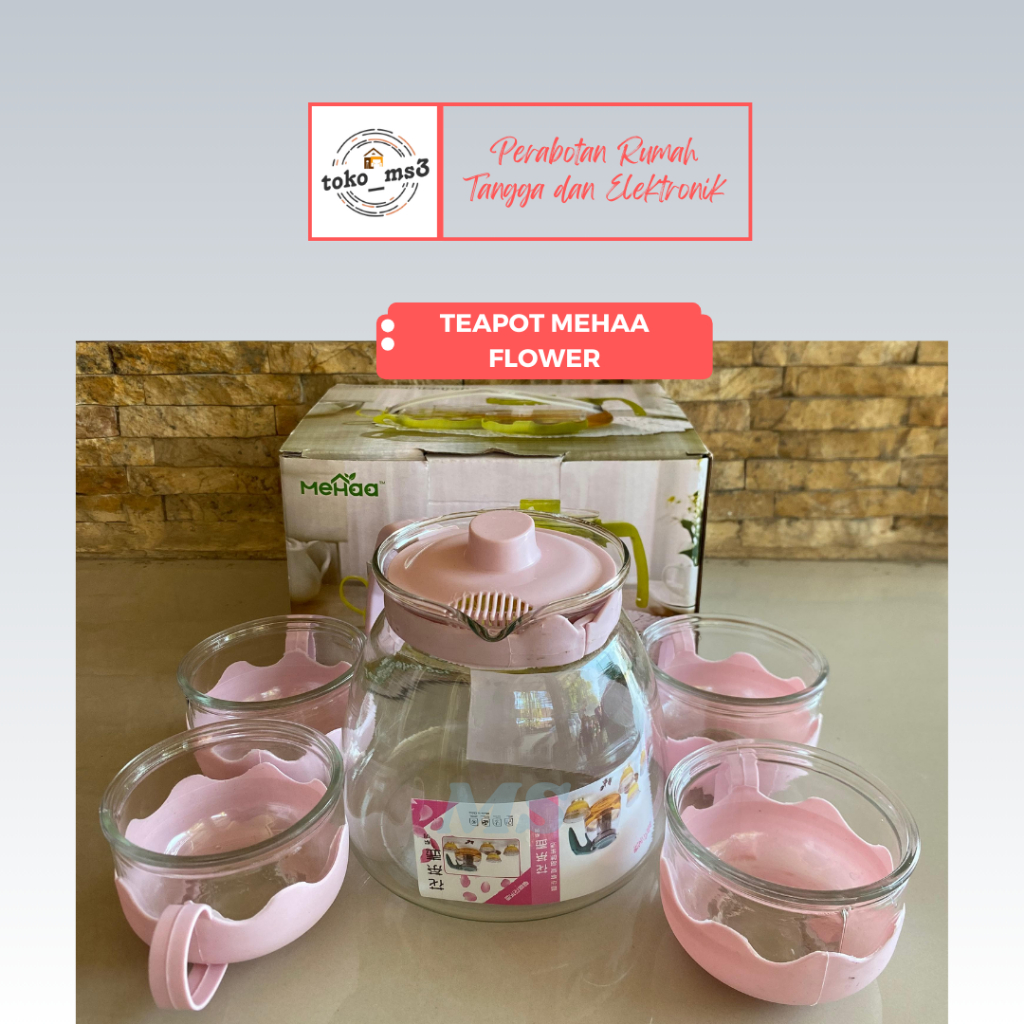 Teapot Mehaa Flower/Teapot Sett 5 in 1/Ripple Ketle Set/Waterjug+Cangkir