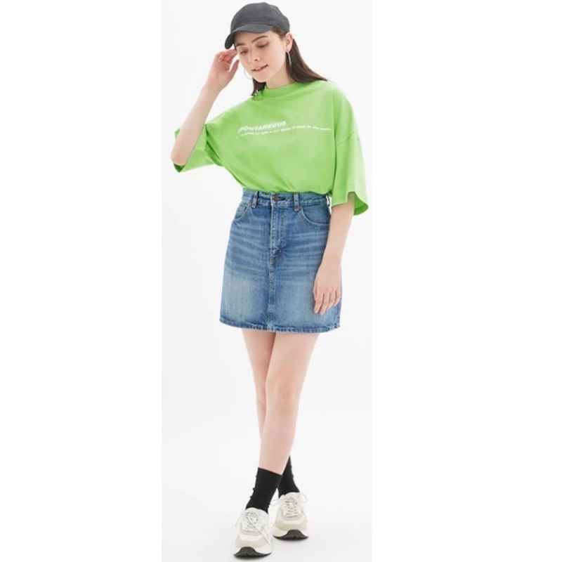 rok denim wanita / GU jeans skirt (medium blue)