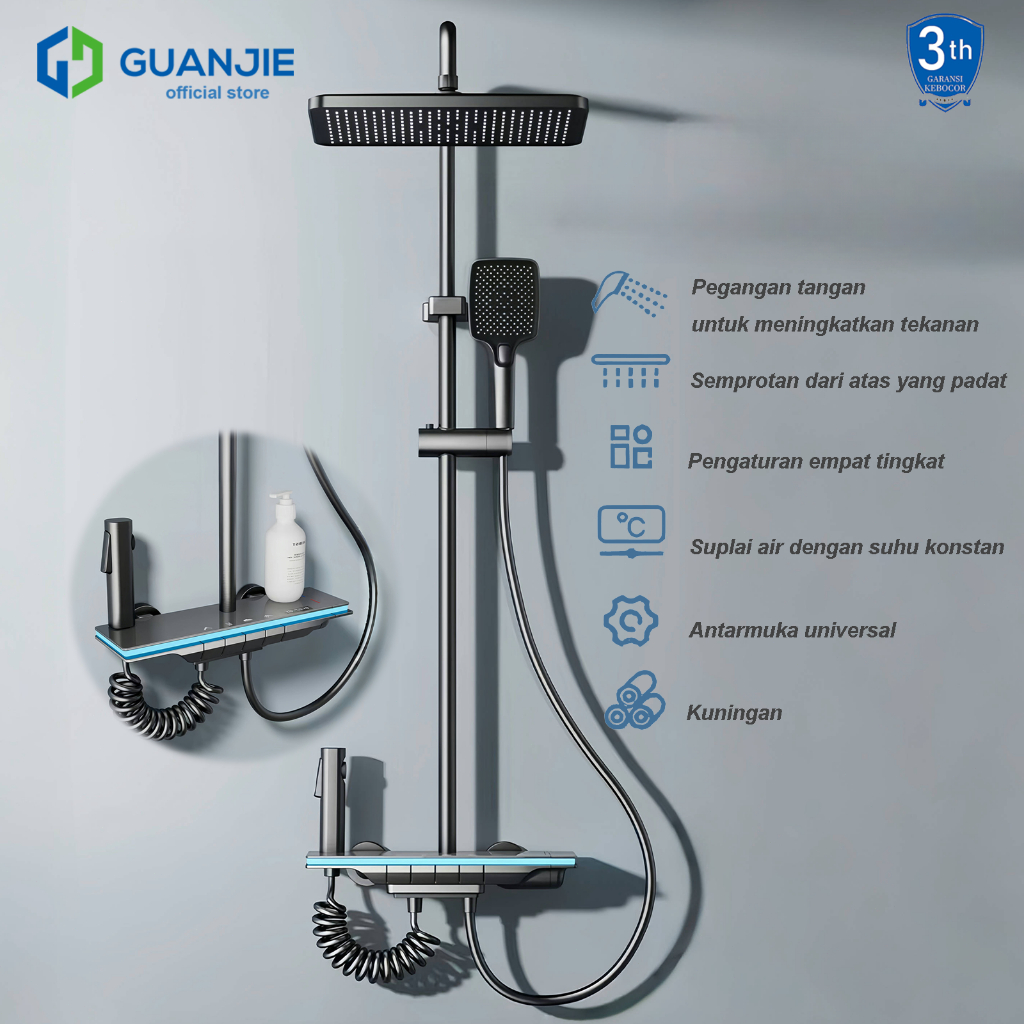 GUANJIE - shower kamar mandi satu set + keran shower + set shower bathtub stainless steel - set bata
