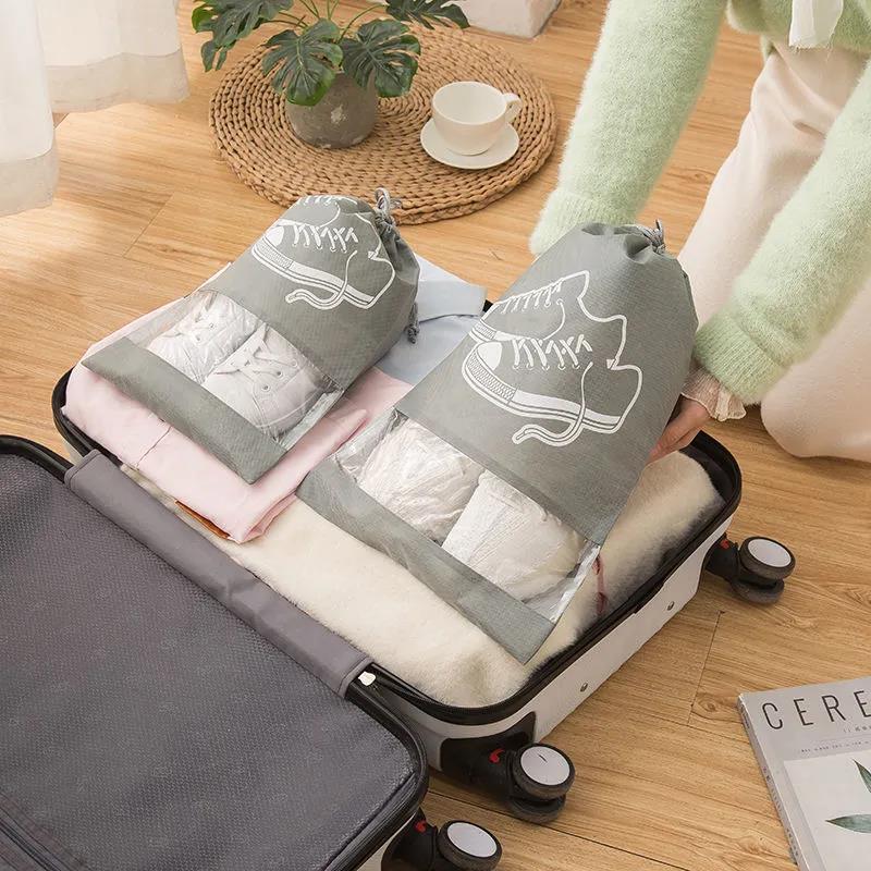 Dustproof Shoe Storage Bag Pouch Tas Kantong Serut Tempat Penyimpanan Sepatu Sendal Selop Travel Kop