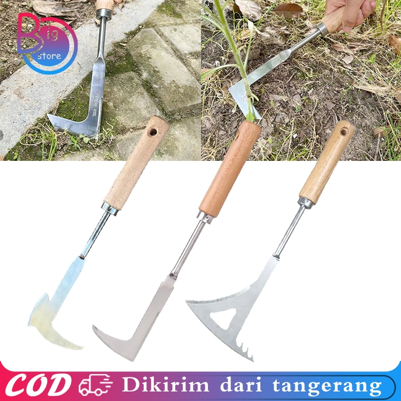 30cm Sabit Arit Rumput Stainless Arit Potong Rumput Gagang Kayu Alat Rumput Manual Alat Tebas Rumput