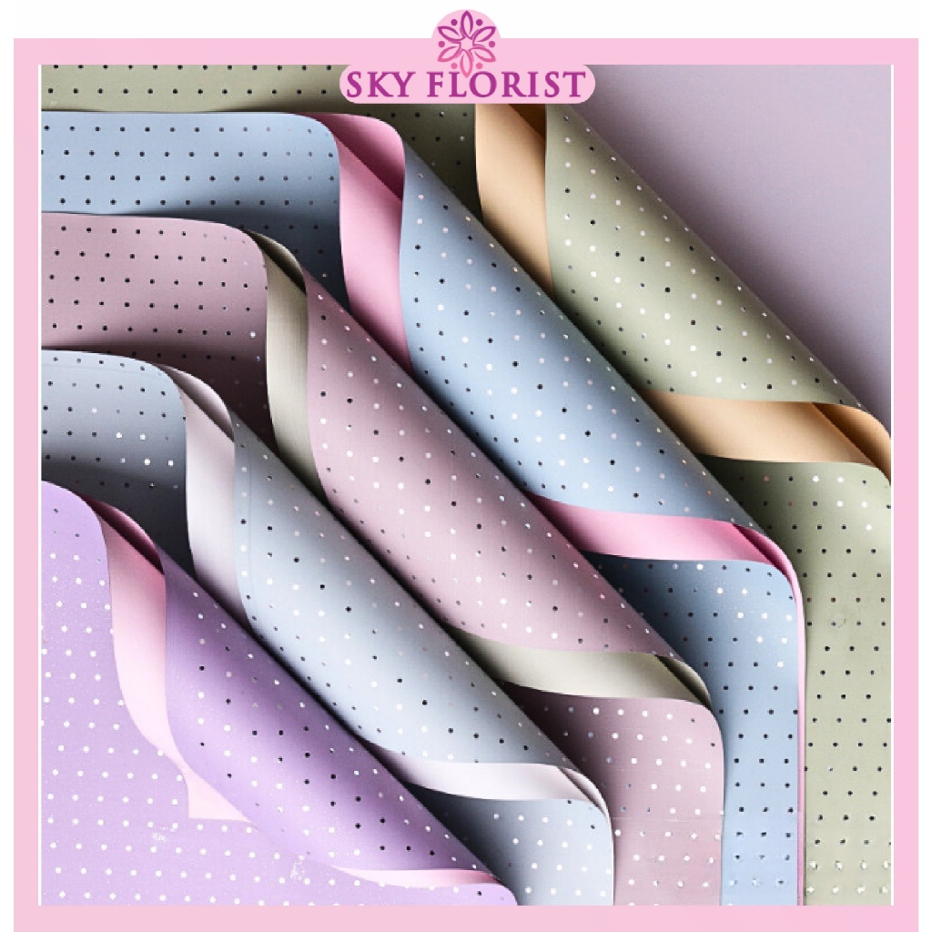 

20 Lembar Flower Wrapping Paper Small Polkadot Cellophane Kertas Buket Dua Warna Bi Color Motif Polkadot Kecil KB6031