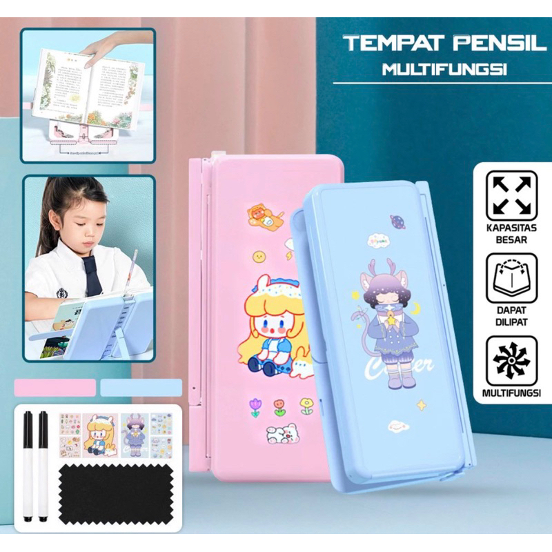 

Tempat Pensil 2IN1 Multifungsi dengan Tatakan Buku dan Papan Tulis Praktis / Kotak Pensil Lipat Tempat Penyimpanan Alat Tulis Anak Sekolah / Pencil Case Book Holder