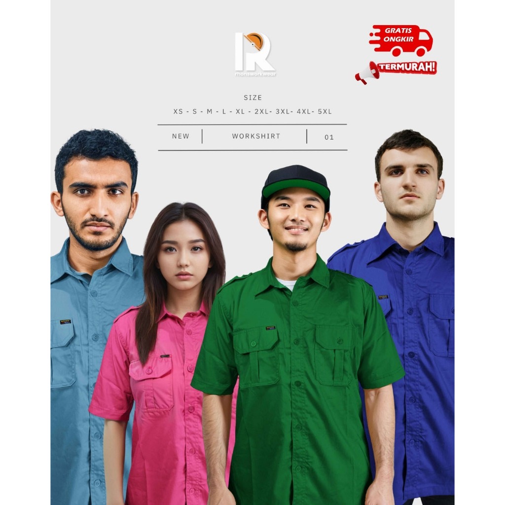 BAJU PDL/ PDH, Lapangan/ Outdoor/ Operator, Kemeja Formal Pendek Warna Biru Langit, Pink Magenta, Hi