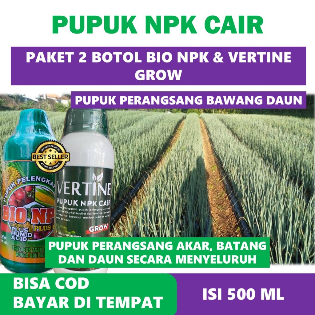 PROMO Paket Hemat 1 Botol VERTINE GROW & 1 Botol NPK GAZA Pupuk Pelebat Bawang Bawangan Tanpa Hama P
