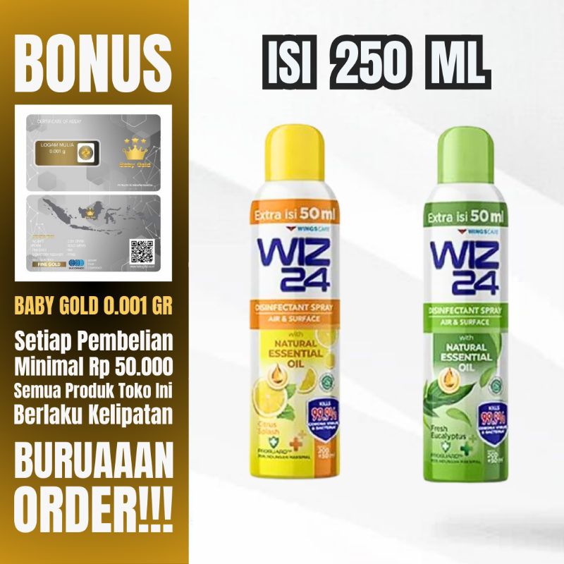 WIZ 24 Eucalyptus Disinfectant Spray 250 Ml Pengharum Ruangan Disinfektan Anti Bakteri