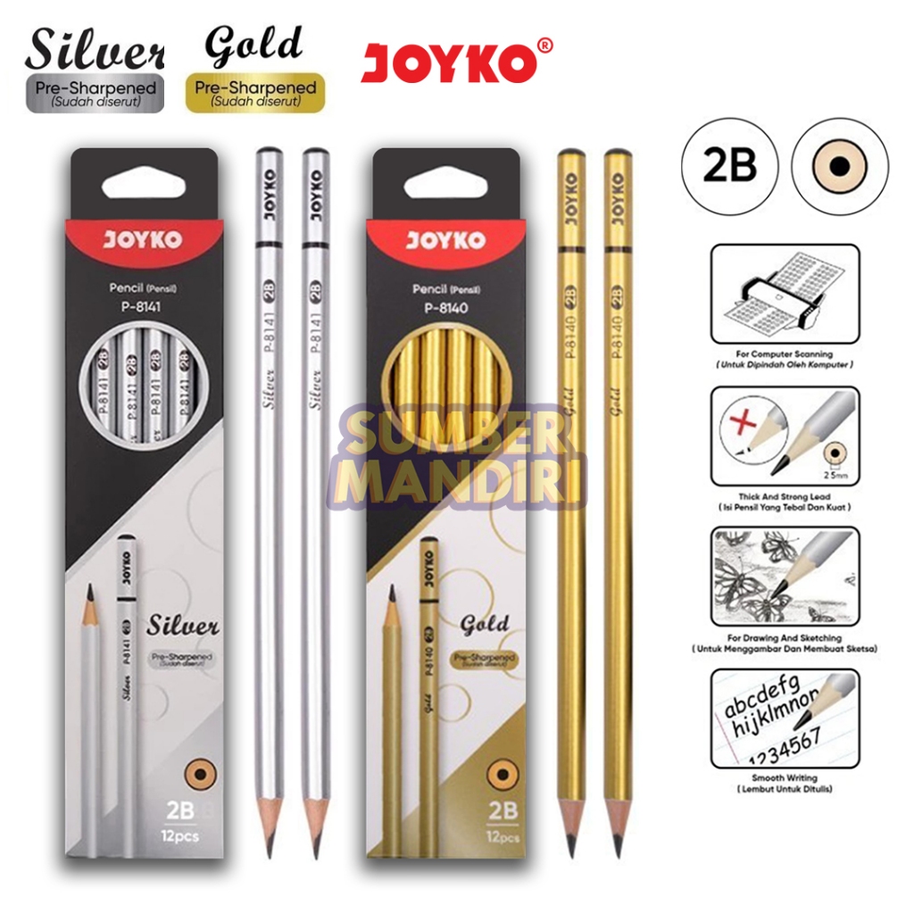 

Pencil Pensil JOYKO P-8140 Gold P-8141 Silver 2B [12 PCS]