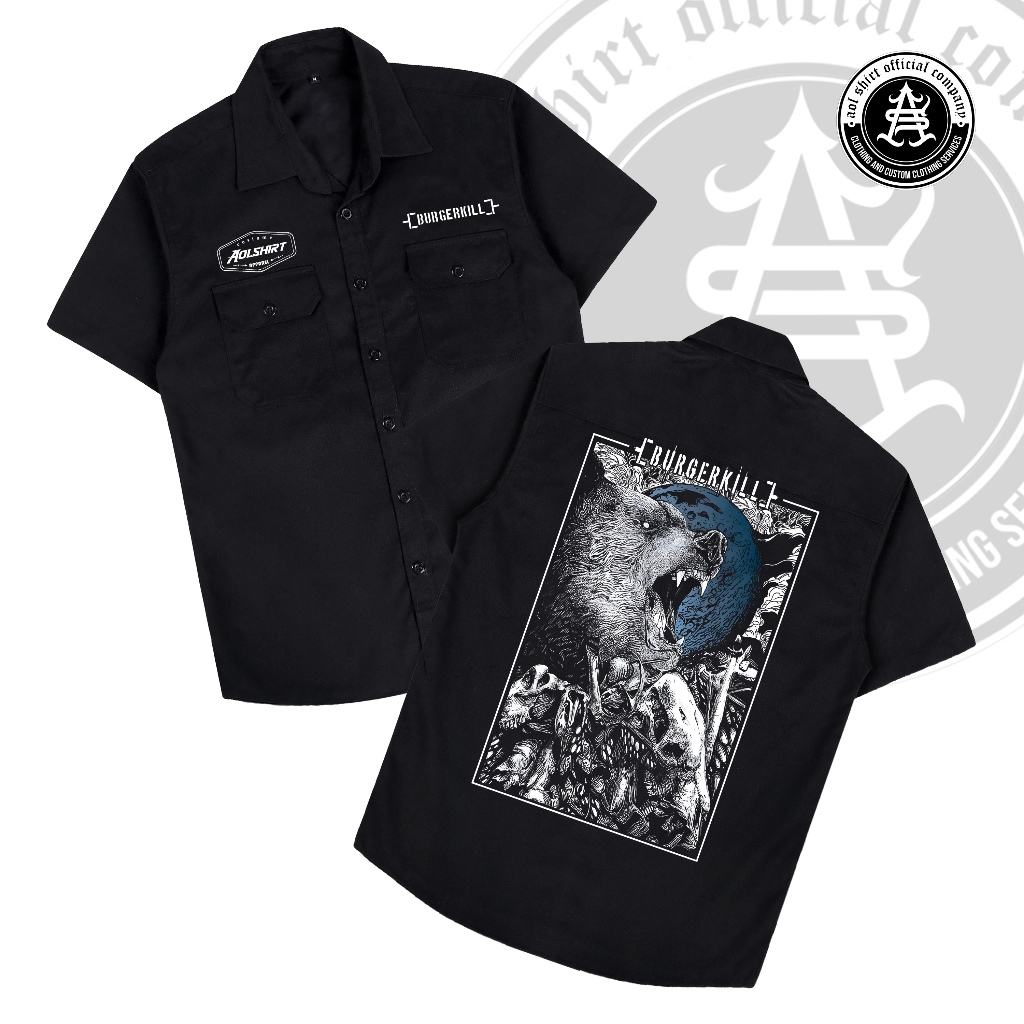 BURGERKILL Workshirt Keren / Kemeja Workshirt Pria Hitam / AOLSHIRT