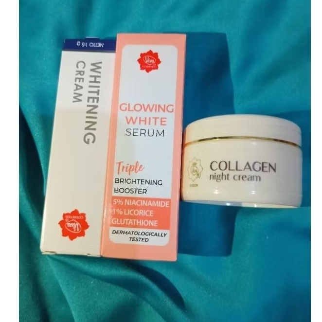 Viva Skincare Paket / Viva Glowing Serum+Viva Collagen Night Cream+Viva Whitening Cream/ Mencerahkan