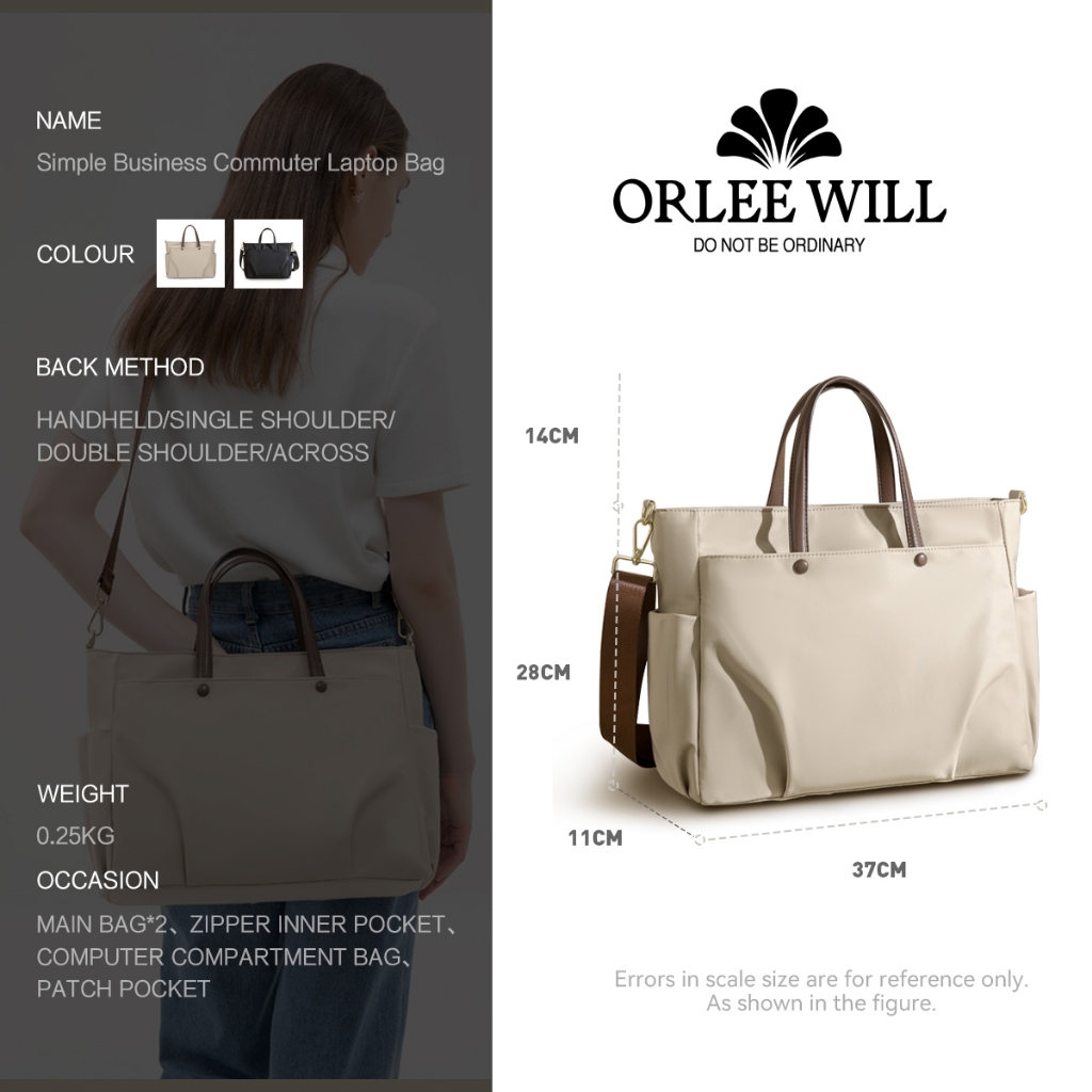 TERMURAH ORLEE WILL Tas Kerja Wanita Besar Tote Bag Resleting Tas Laptop Tas Kantor Wanita Elegan