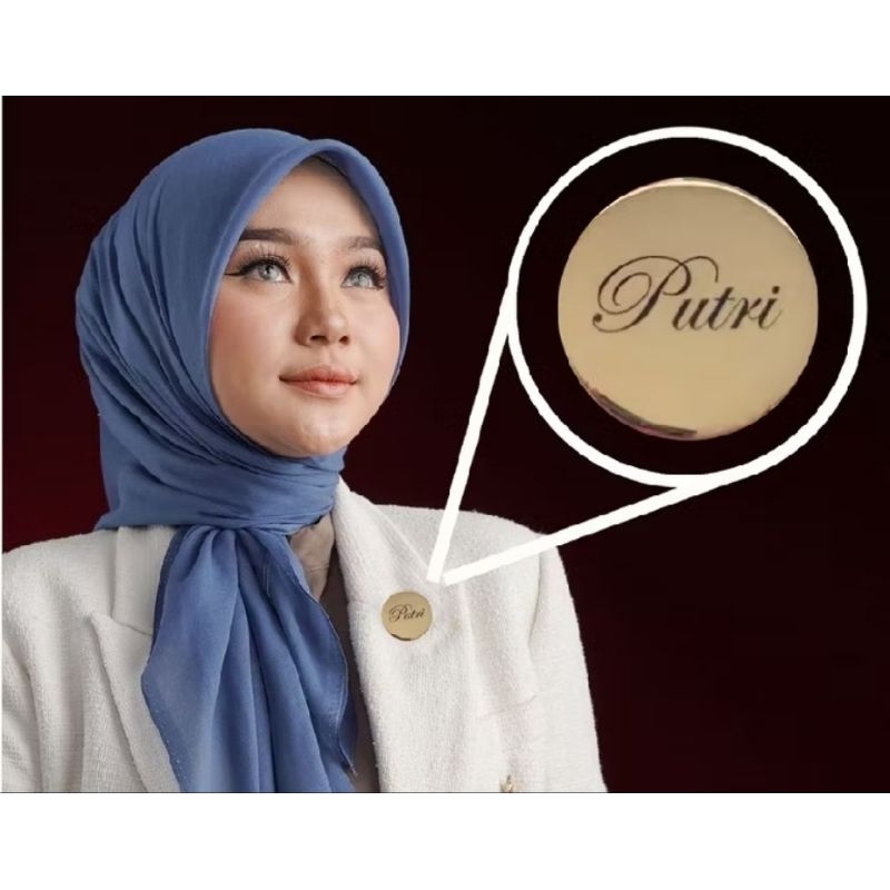 pin nama hijab custom lapis emas/tag nama/nama dada/ukirnama/gold/rosegold/silver/kuningan/monel/sta
