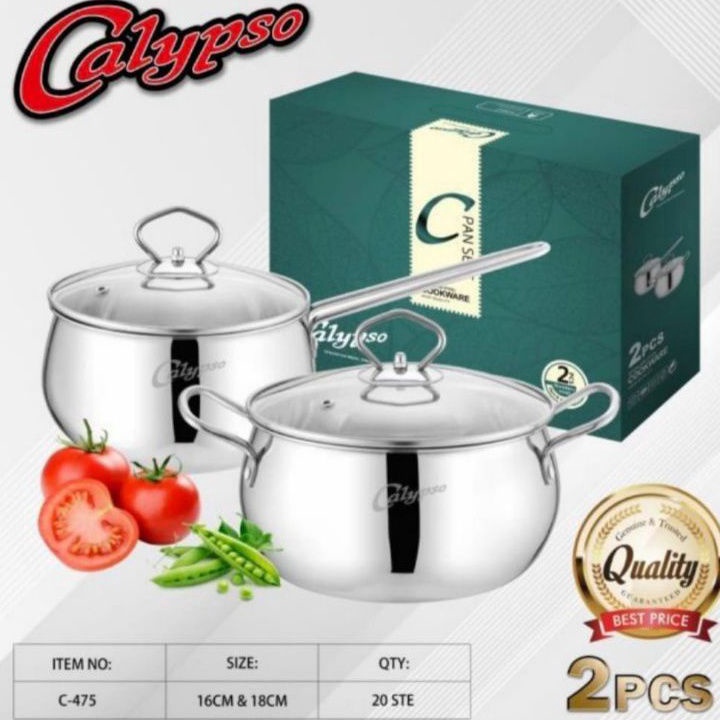 Terrah  Calypso Panci Set 2 pcs 16cm 1cm Panci Tutup Kaca Stainless Steel
