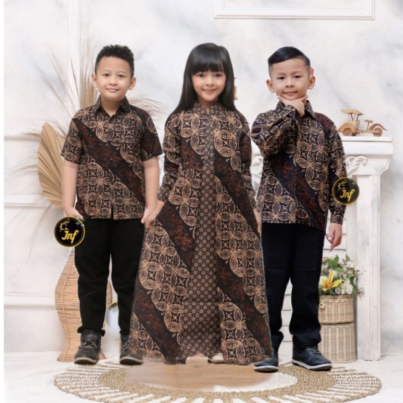 COUPLE BATIK ANAK CEWEK COWOK TERBARU | SETELAN BATIK ANAK GAMIS PEREMPUAN DAN KEMEJA PENDEK LAKI LA