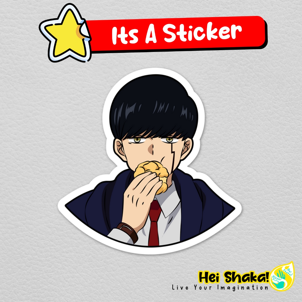 

Stiker Mashle Mash Burnedead Eats Logo Sticker Vinyl Anime Manga Jepang Bahan Anti Air