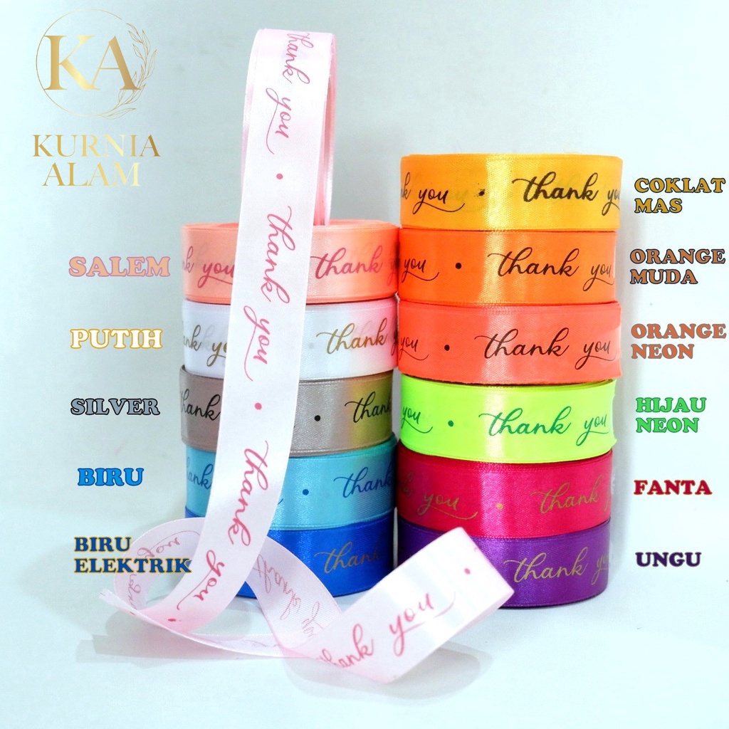 

Pita Satin Ukuran Lebar 25cm atau 1 inch Tulisan THANK YOU 1 Roll Meteran untuk Hiasan Dekorasi Buket Pita Kado Party Birthday