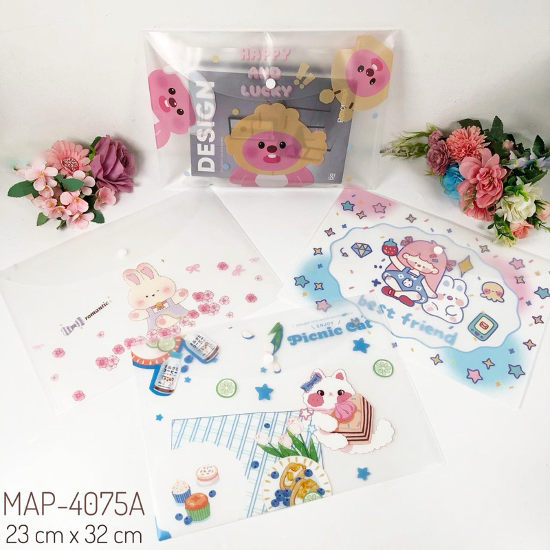 

SHARON - Map Kancing A4 Transparan Motif Lucu / File Folder A4 / Map Mika Ukuran A4 Motif