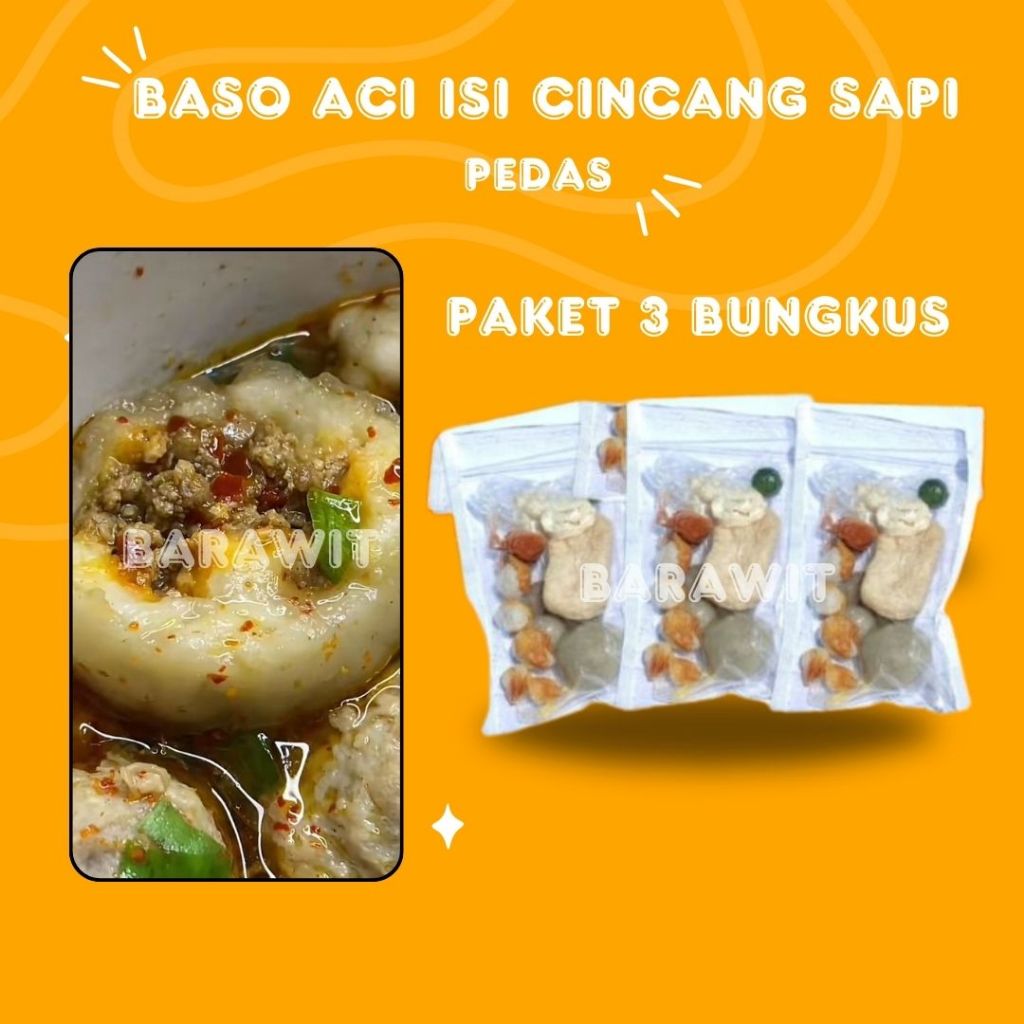 

PAKET 3 BUNGKUS BASO ACI JUMBO CINCANG PEDAS ENAK