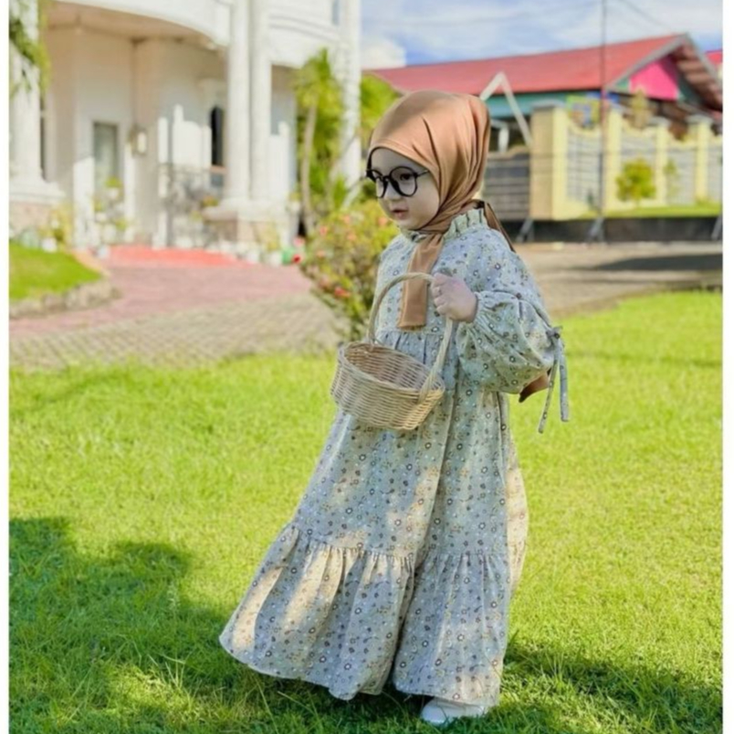 Gamis Aisyah Katun Rayon Lembut Baju Muslim Gamis Motif Bunga Anak Perempuan Usia 1-12 Tahun Balita