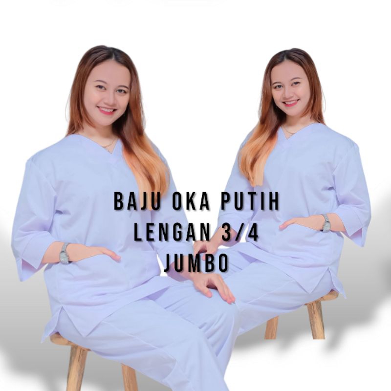 Baju ok perawat medis putih lengan 3/4 baju jaga jumbo scrub big size drill 3L 4L 5L 6L 7L 8L super 
