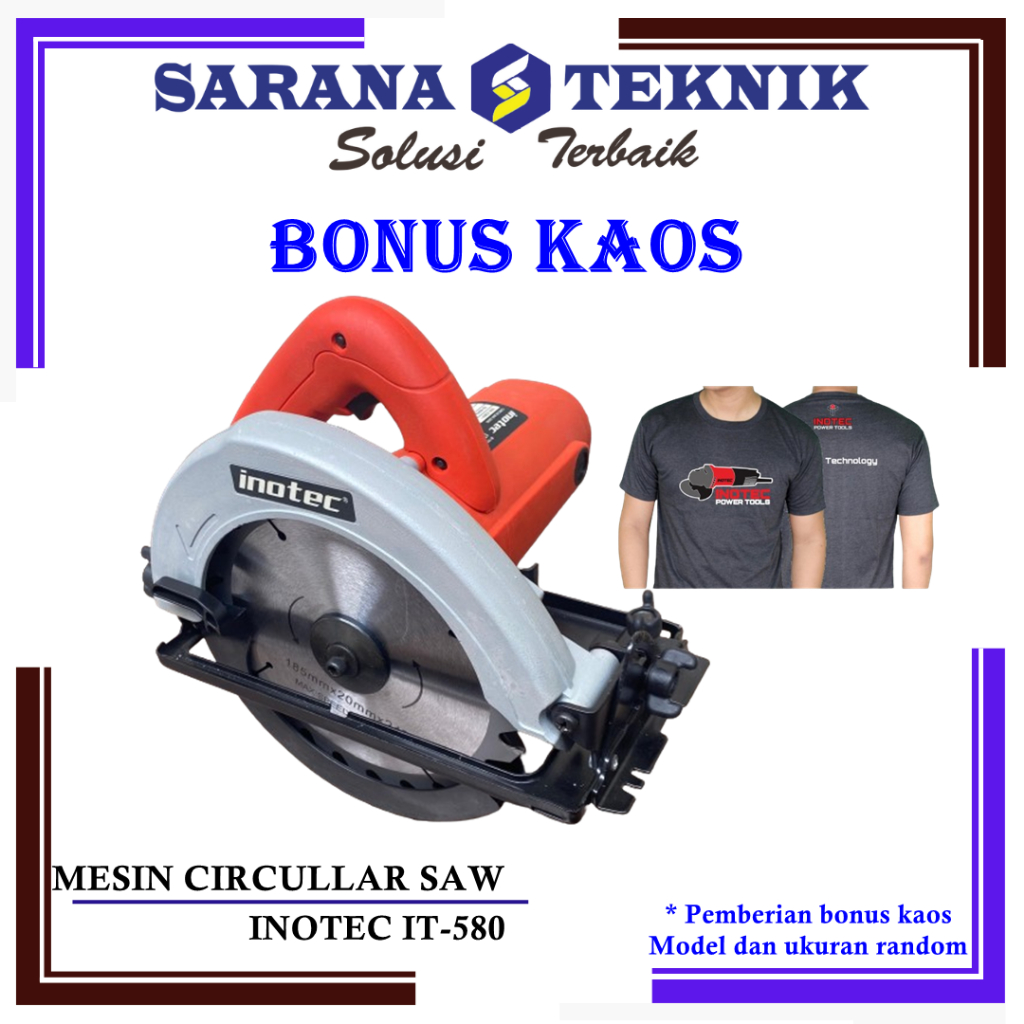 Mesin gergaji circullar saw INOTEC IT-580 garansi 1 bln ganti baru WARNA BIRU bonus kaos