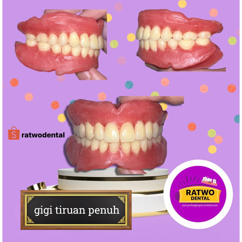 plat gigi palsu penuh / gigi tiruan lengkap / gigi lepasan full denture akrilik untuk permanen lansi