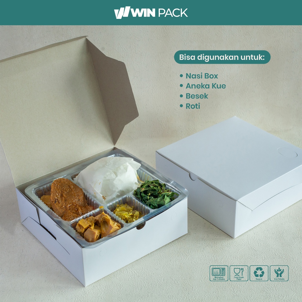 ALX. (20 Pcs) Box Nasi Box Kotak Catering Ukuran 20x20 18x18 Premium Putih Bersih