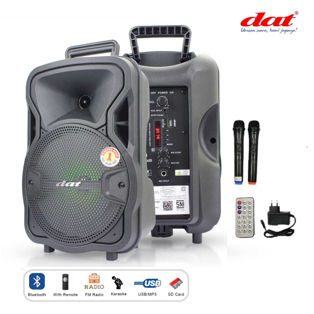 DAT SPEAKER PORTABLE WIRELESS SPEAKER KARAOKE  8 INCH DAT 820 QD SPEAKER DAT SPIKER DAT 2 MIC
