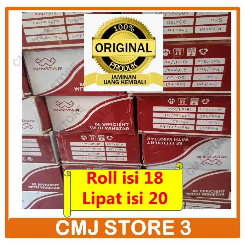 

1 Dus Isi 18 Roll Kertas Label Sticker Resi Thermal 100x150 Isi 500 Roll Lipat Winstar Asli Original