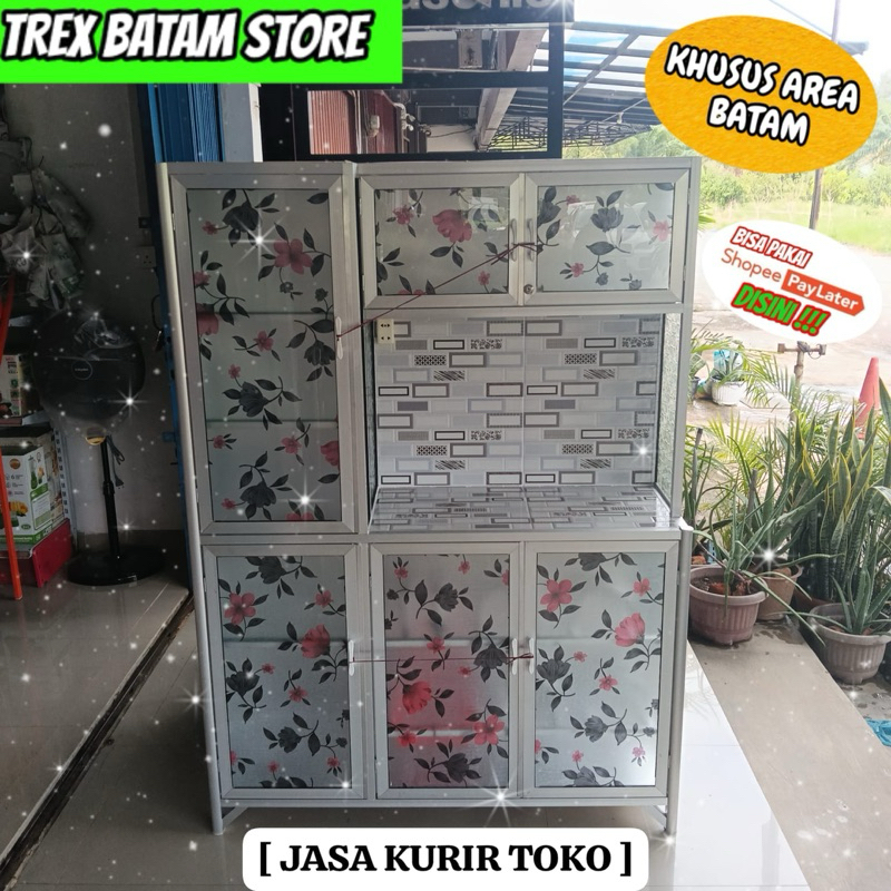 LEMARI RAK PIRING 3 PINTU MOTIF BAHAN ALUMINIUM (BATAM)