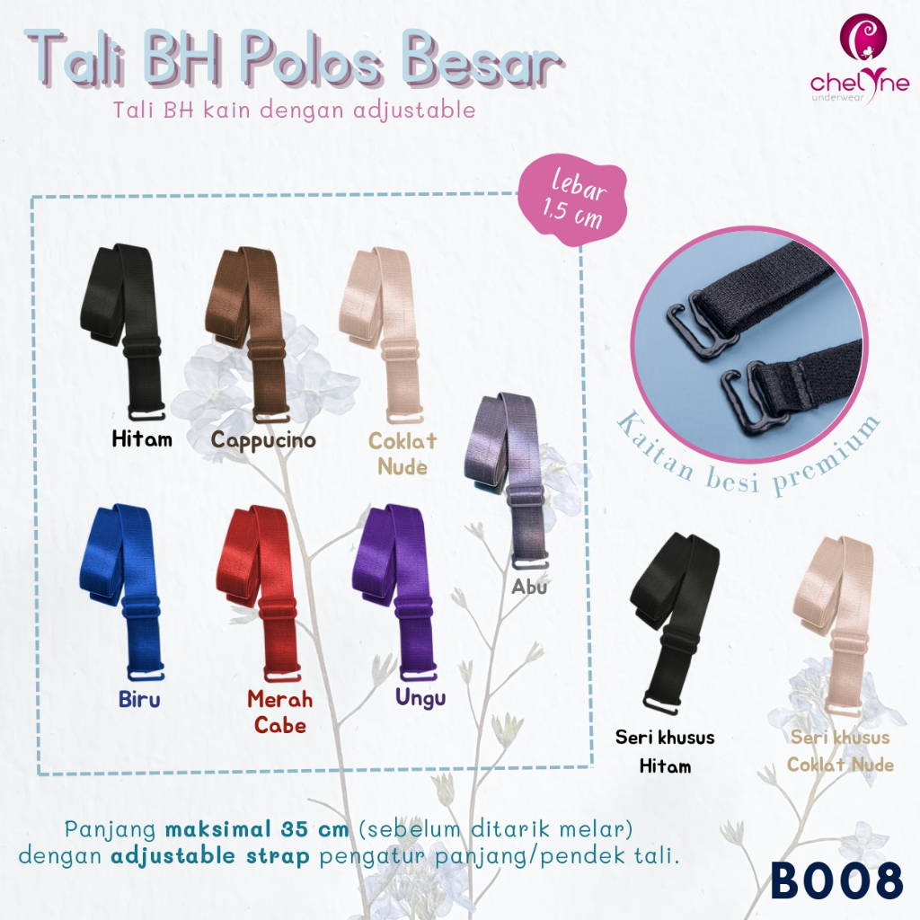 Tali Bra CHELYNE Besar / Lebar 1,5cm Tali Bra Warna Dan Bening CHELYNE