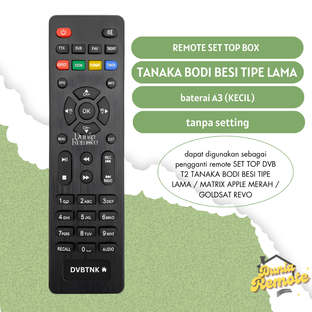 Remote STB Tanaka T1 Modi Besi Set Top Box Dvb-T2 MODI TANAKA BODI BESI TIPE LAMA