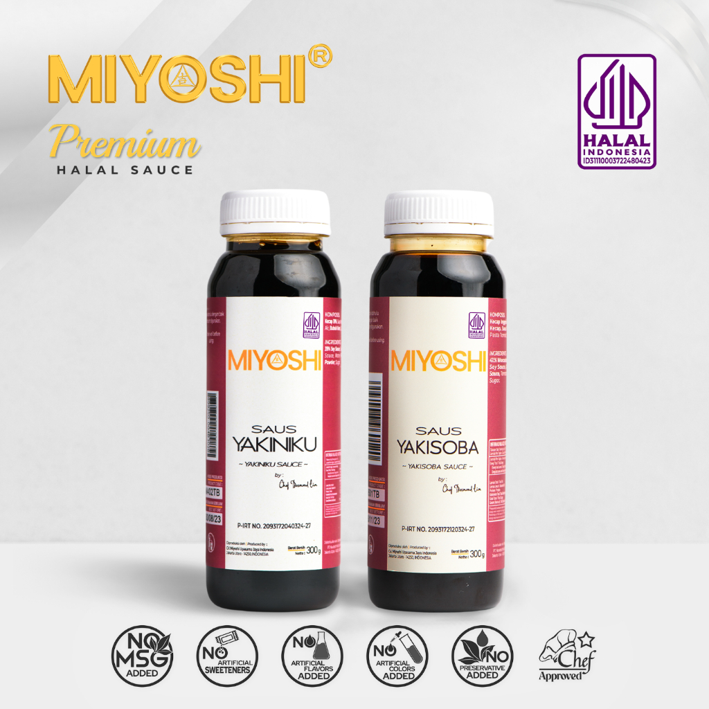

Miyoshi Saus Jepang Yakiniku Sauce 300g & Miyoshi Saus Jepang Yakisoba Sauce 300g - Tanpa penguat rasa tambahan - Saos Jepang cook Halal - Saus untuk Daging, Beef, Salmon, Sapi, Ikan, Ayam, Chicken, Fish-Ukuran 300gr= 1,5kg Daging