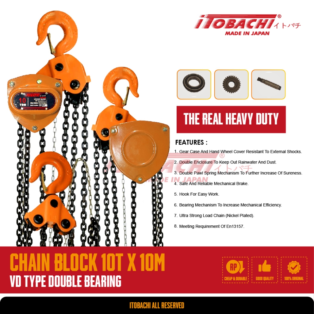 Itobachi Chain Block 10 Ton x 10 Meter / Takel 10Ton x 10Meter / Katrol 10T x 10M / Hand Chain 10 T 