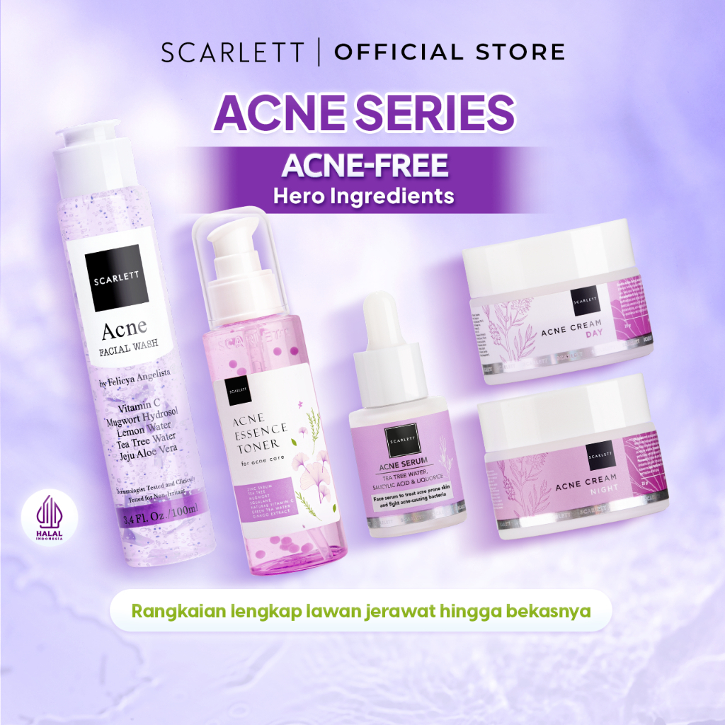 Scarlett Whitening Acne Series 15ml 20gr 100ml Toner Facial Wash Serum Cream Day Night Paket Jerawat