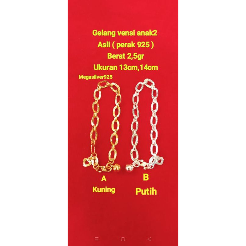 gelang tangan vensi anak2 asli ( perak 925 )