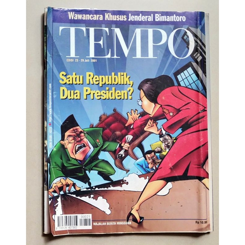 Majalah Tempo 23 Juli 2001 : Satu Republik, Dua Presiden? Cover gambar Gus Dur dan Megawati