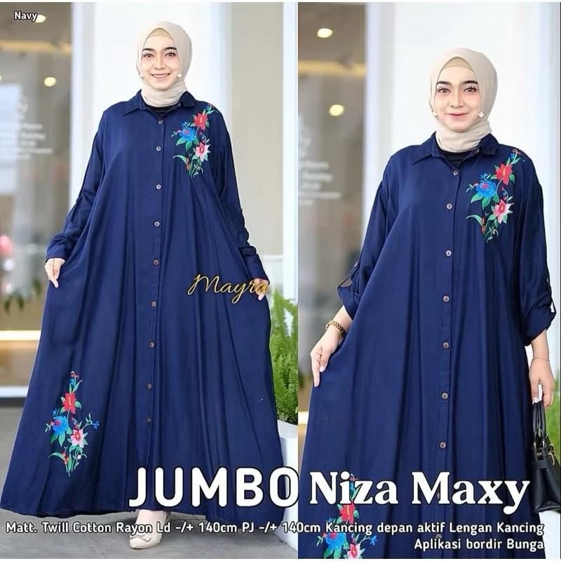 Kareem - Gamis Katun Rayon Bordir LD 110 sampai 140cm  / Gamis Jumbo Rayon Twill