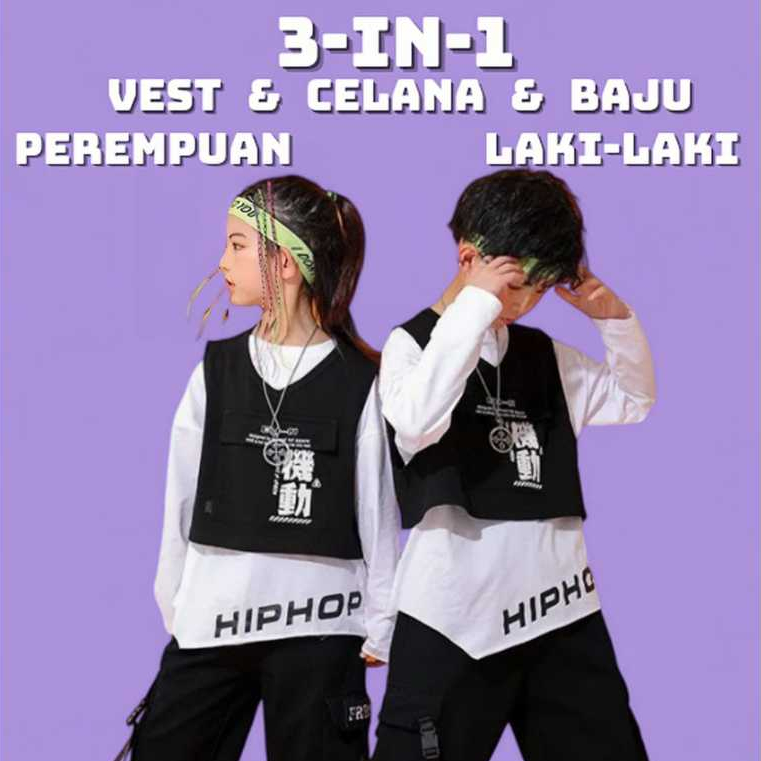 STAR Set 3IN1 Mini stars Baju Dance Anak Laki Laki Dan Perempuan hip-hop Korea Style untuk anak usia