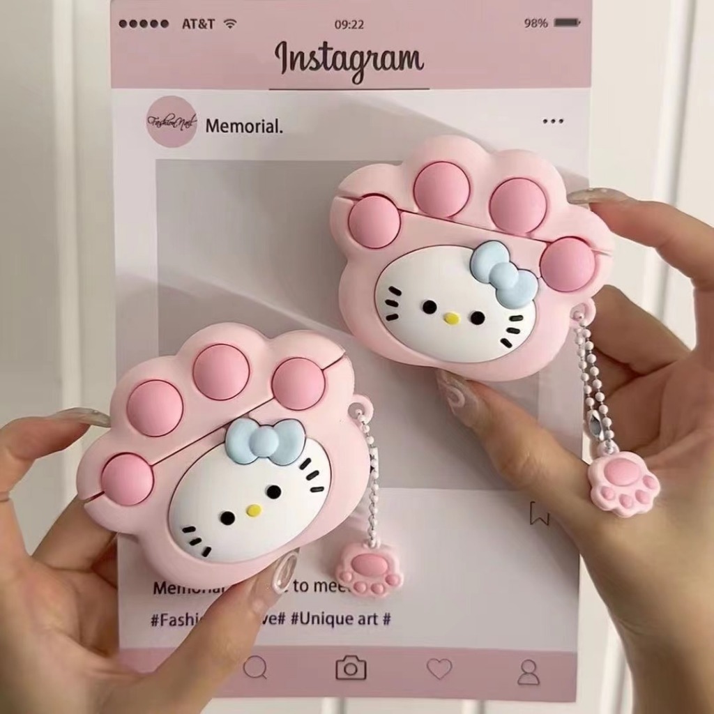 Case Cat paw HK face Cover Air Pods Gen 1/2/3 / airpods 4 / Airpods PRO Sarung pelindung free gantun