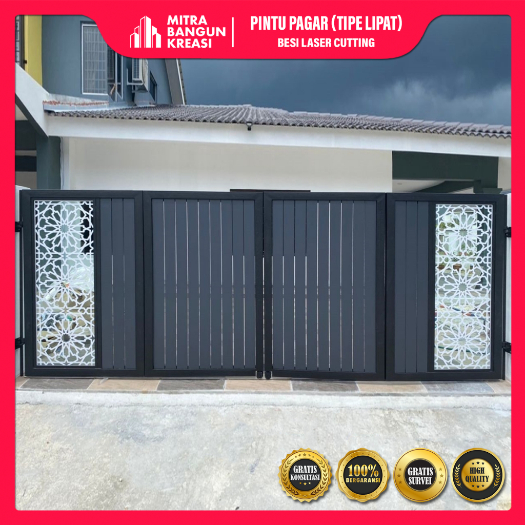 Pintu Pagar Besi Lipat Laser Cutting Motif Minimalis Modern Motif Mewah [GG015]