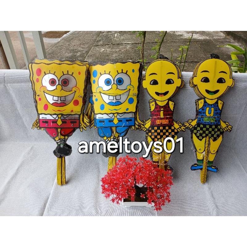 10 -50 PCS MAINAN WAYANG TARIK UPIN IPIN SPONGEBOB WAYANG JOGET UPIN IPIN LABUBU MIKA