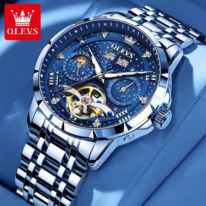 OLEVS Jam Tangan Pria Automatic Tourbillon Original Men Watch Desain Langit Berbintang Men Watch
