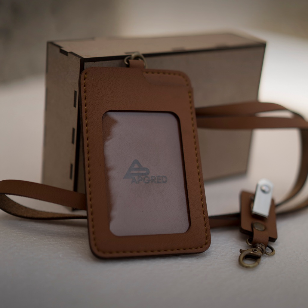 

Apgred - Id Card Holder Name Tag Lanyard Kulit Sintetis Premium | Free Costum Cetak Logo Perusahaan Nama Nip