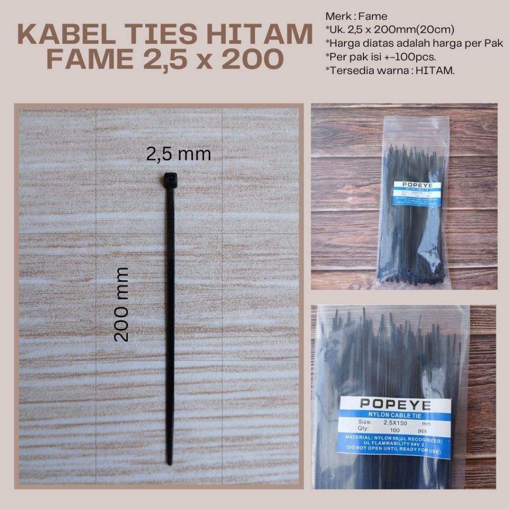 

KABEL TIES HITAM FAME 2,5 x 200